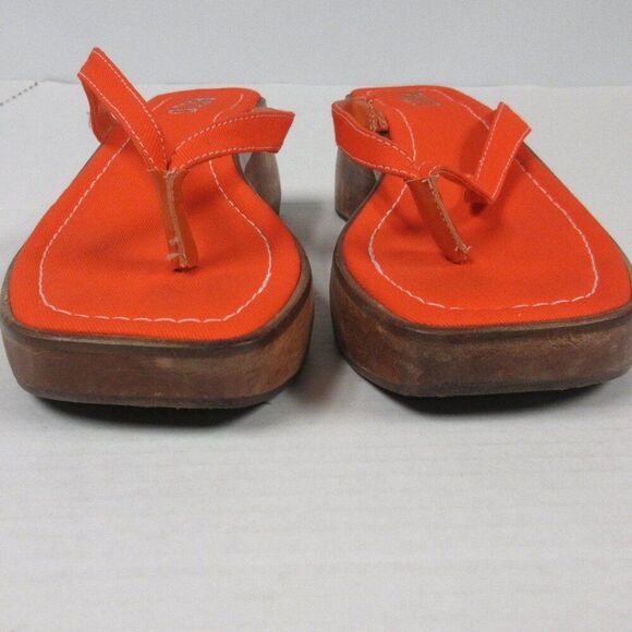 PAZZO Chunky Wood Platform Y2K Slide Sandals Sz 7 Orange Fabric Shoes VINTAGE 90 - Picture 2 of 14